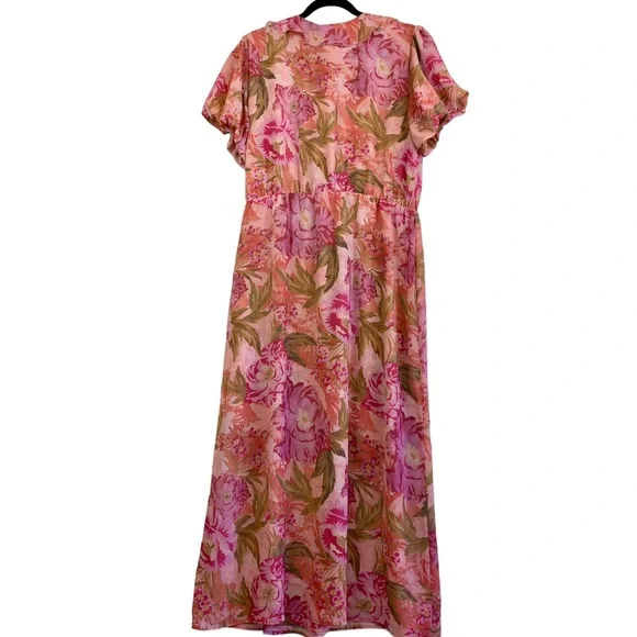 Show Me Your MuMu Verity Midi Dress Chiffon Garden Floral Pink Wedding Resort - Picture 16 of 16